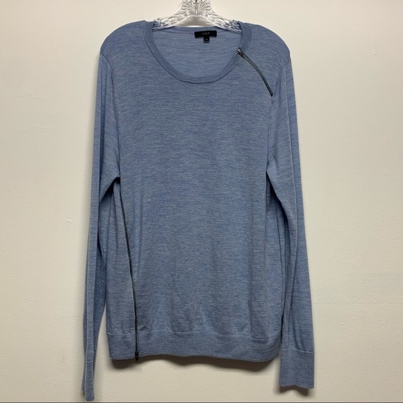 J. CREW Women's Size XXL BLUE WOOL ASYMMETRICAL ZIPPER ZIP SWEATER TOP - Picture 3 of 11